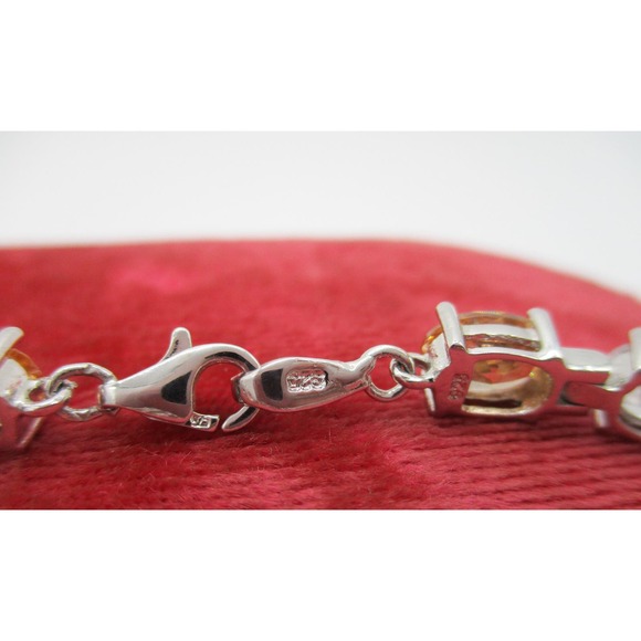Vintage Sterling Silver 925 Orange and Clear Rhinestone Tennis Bracelet 7.75 In - Picture 4 of 7
